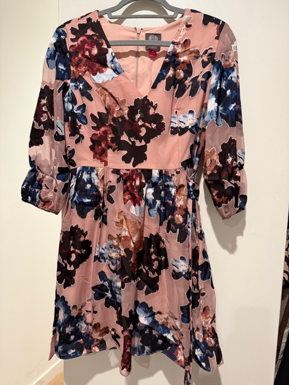 Vince Camuto Pink Floral V-Neck Mini Dress